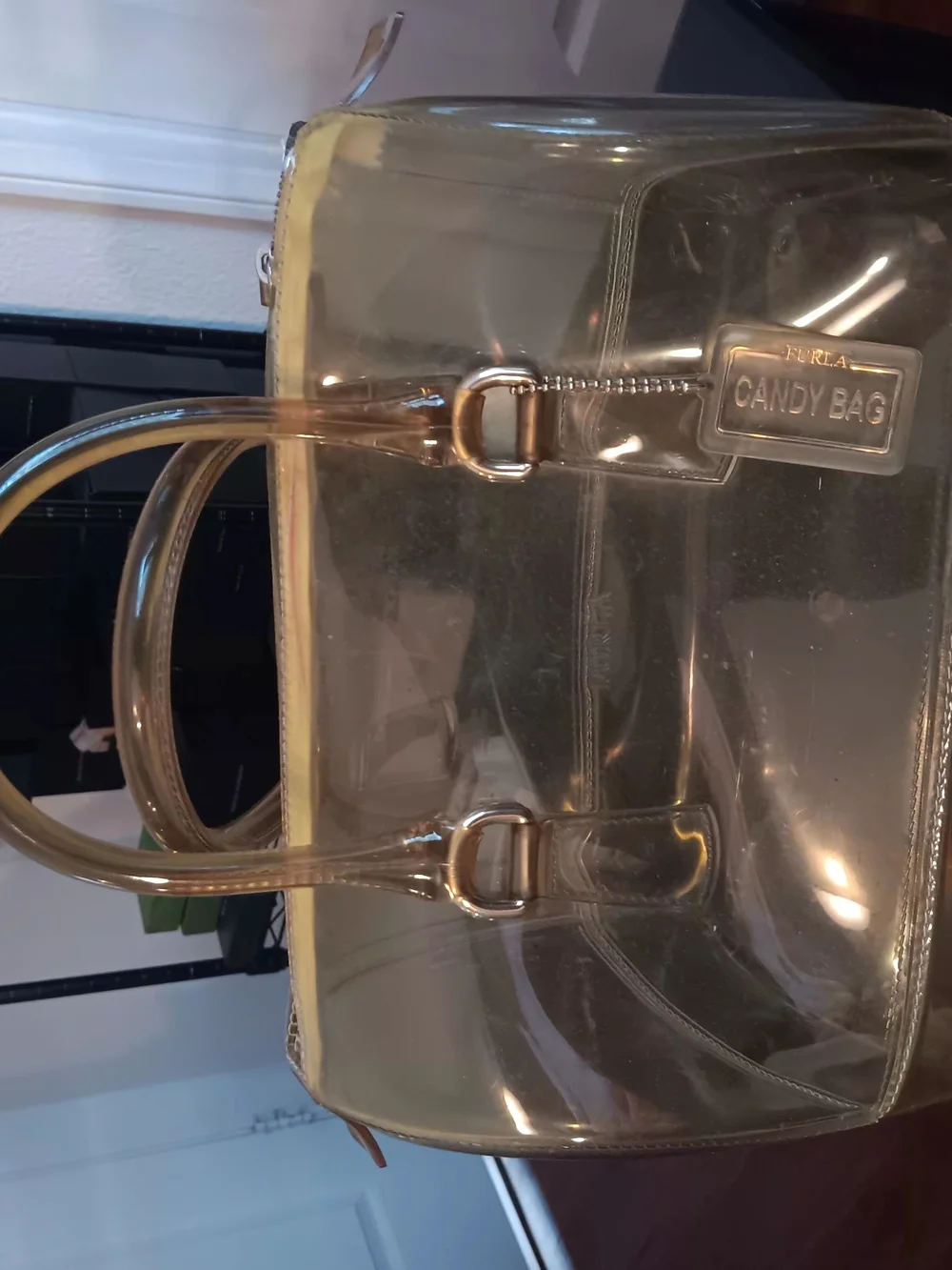 Furla Tan 'Candy' Transparent PVC Rubber Top Handle Satchel Handbag.   ** Authen
